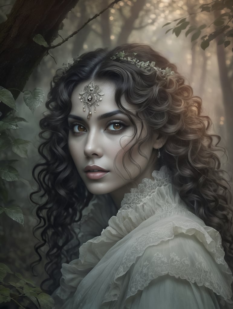 brown eyes, curly hair