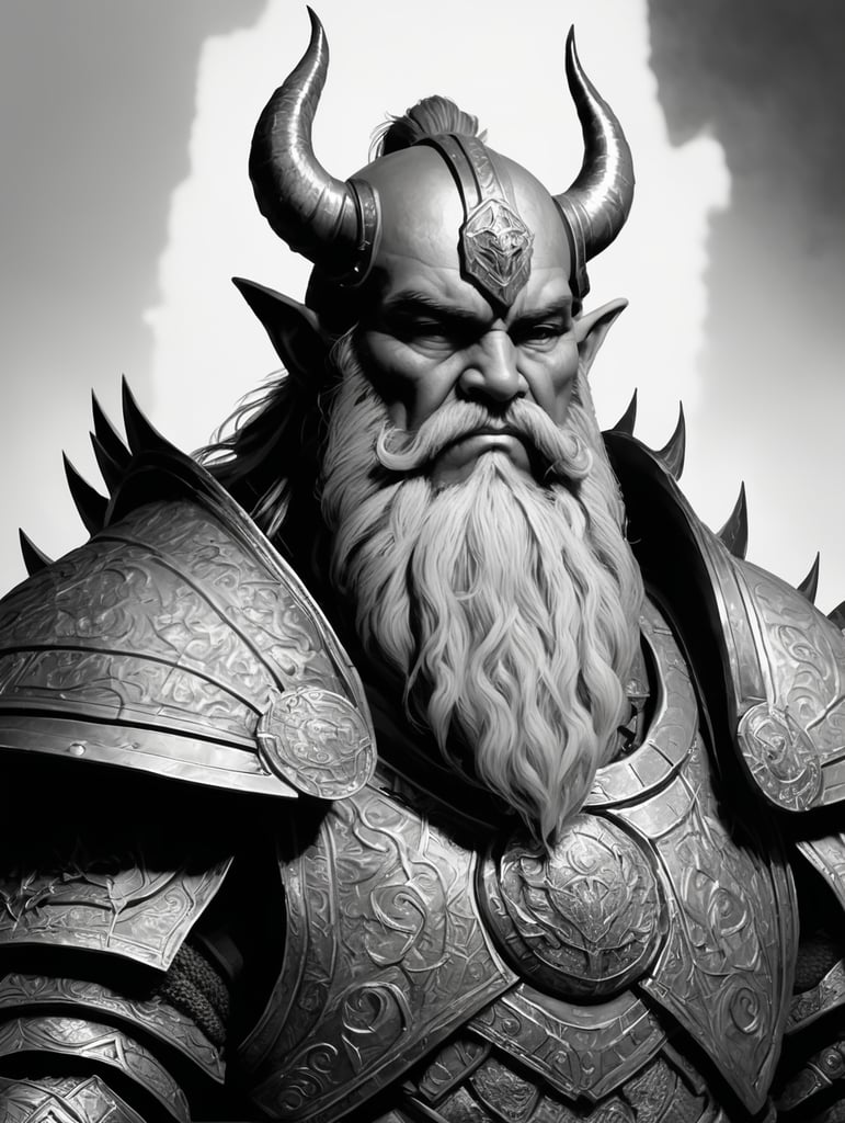 Image should be a sketch, in monochrome. Harrim is a dwarven cleric of the god Groetus, a deity associated with the end times and oblivion. Harrim is known for his grim demeanor, fatalistic outlook on life, and dedication to his deity. He often expresses nihilistic beliefs and a fascination with death and destruction.