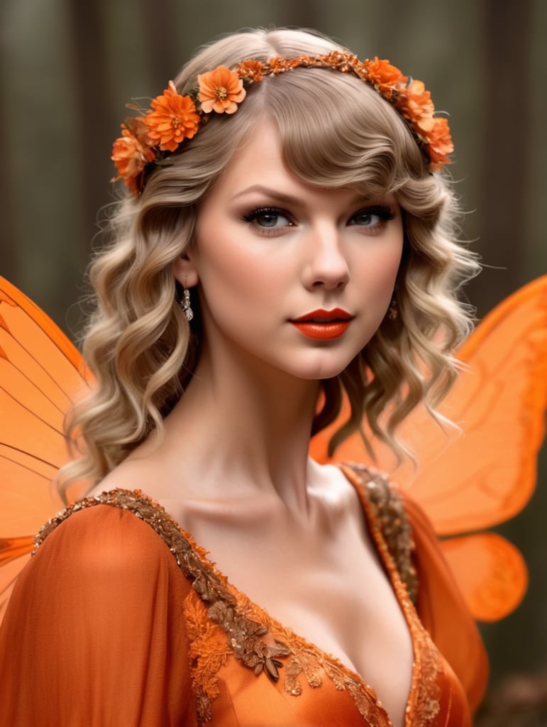 Taylor Swift as Brown and orange evermore Era Fairy