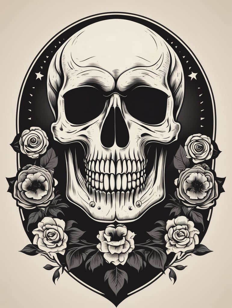 Vector vintage human skull logo, black and white, vector image