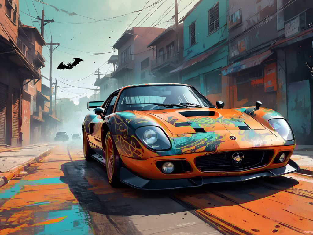 A vector flat illustration of a spooky-themed race car, with stylized skulls, spider webs, and bats painted on its exterior, ready to participate in a Halloween-themed racing event, Vector Flat Illustration, designed with vector graphics software to convey the excitement and competition of Halloween-themed car races,