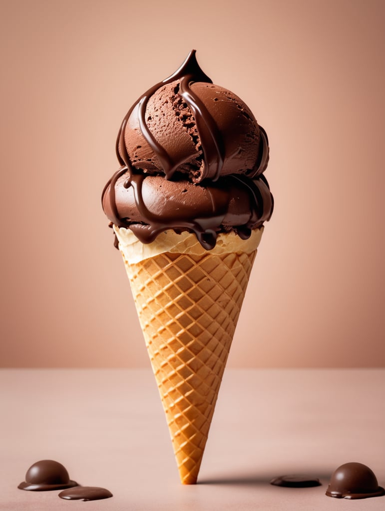 chocolate ice cream cone on chocolate background