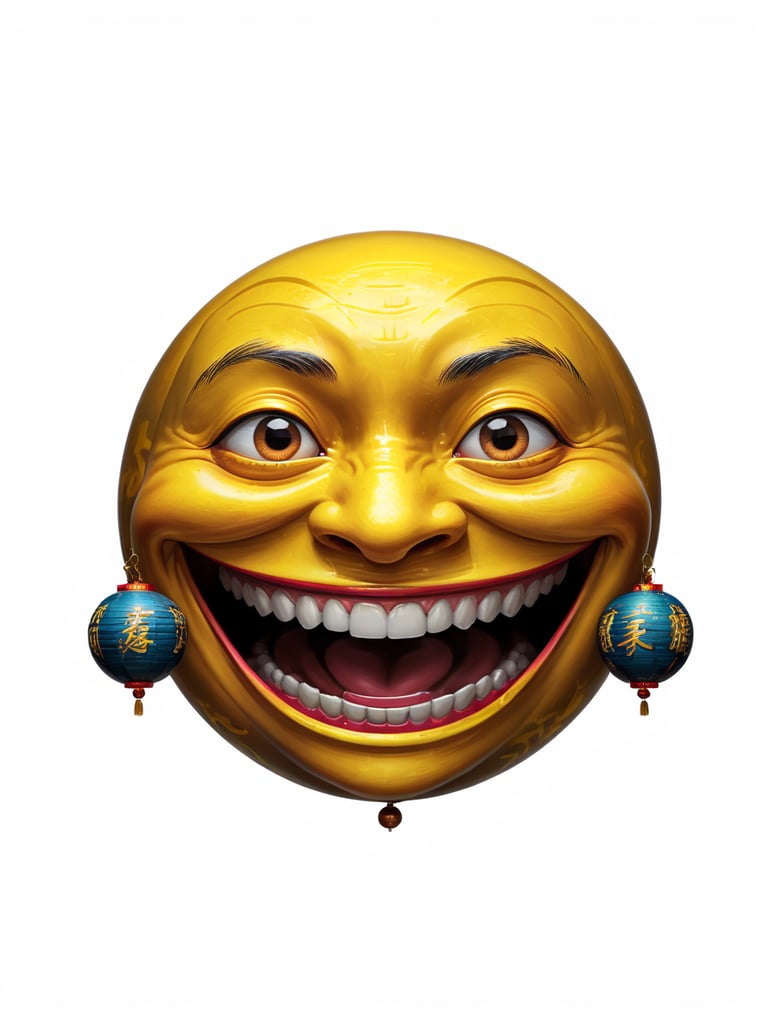 Extreme happiness, Chinese laughter emoji as a human, (((black background)))