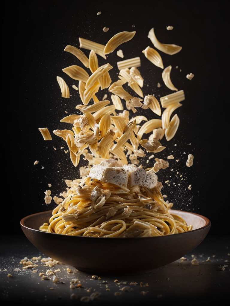 high quality cinematic food explosion, Italian pasta