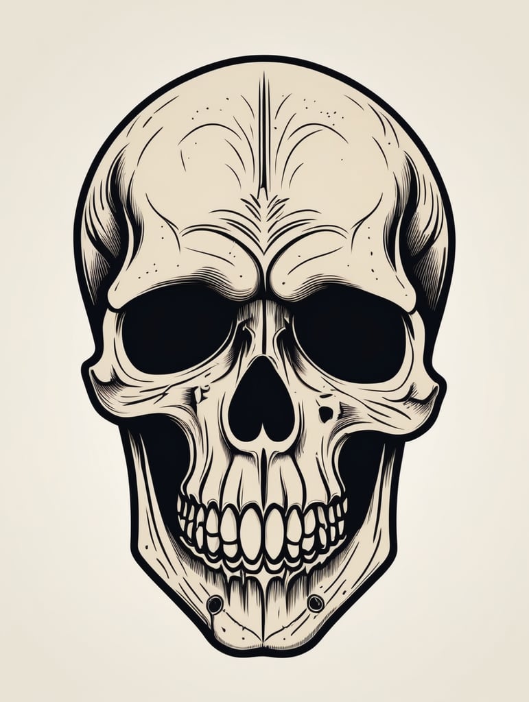 Vector vintage human skull logo in the style of basic simple line art vector comic art on white background