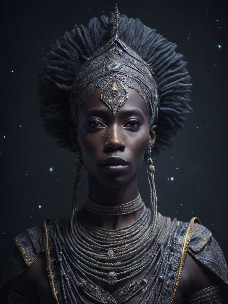 Obatala the african orisha wearing a detailed and intricate ade, cosmic god, astrophotography