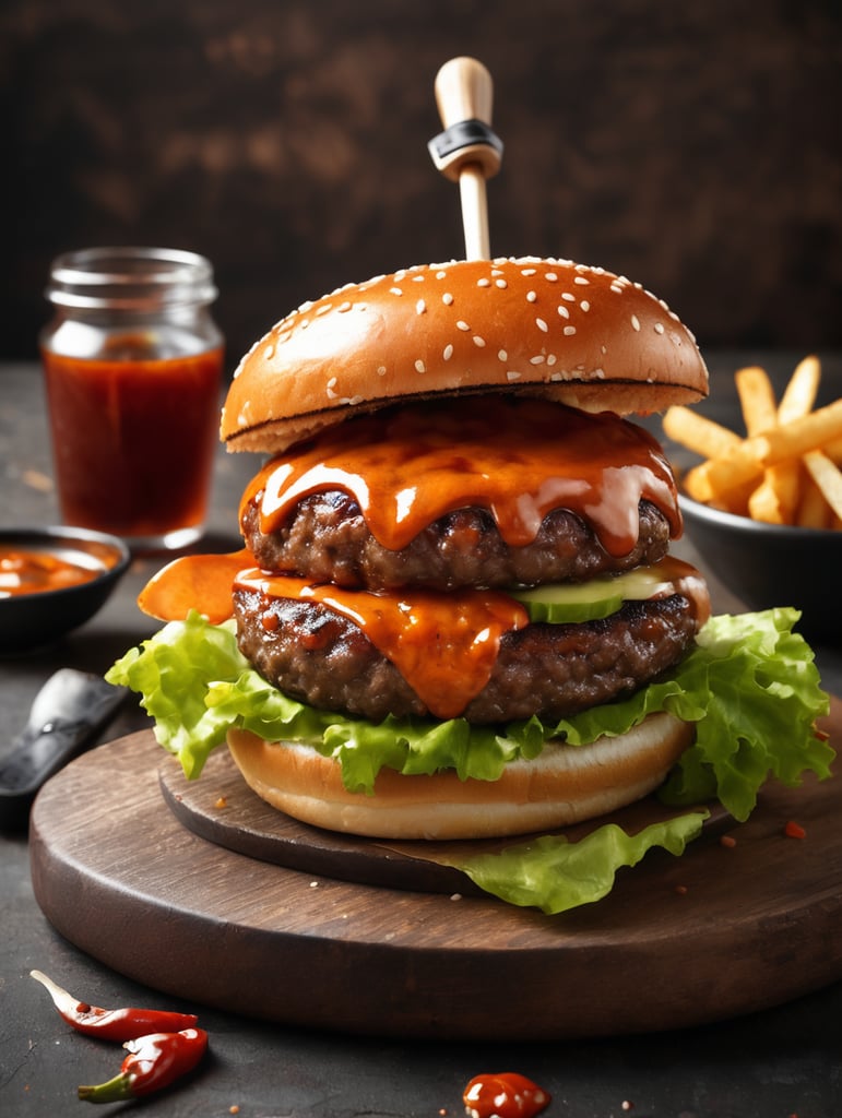 Skanus mėsainis su labai aštriu SAMOURAI padažu.