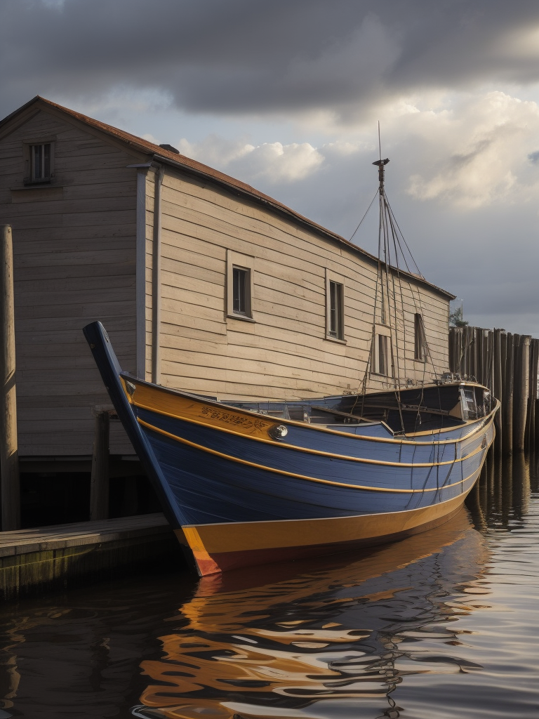 fauvisme style art, oil painting, a fisher boat tied to a jetty, by maurice de vlaminck,