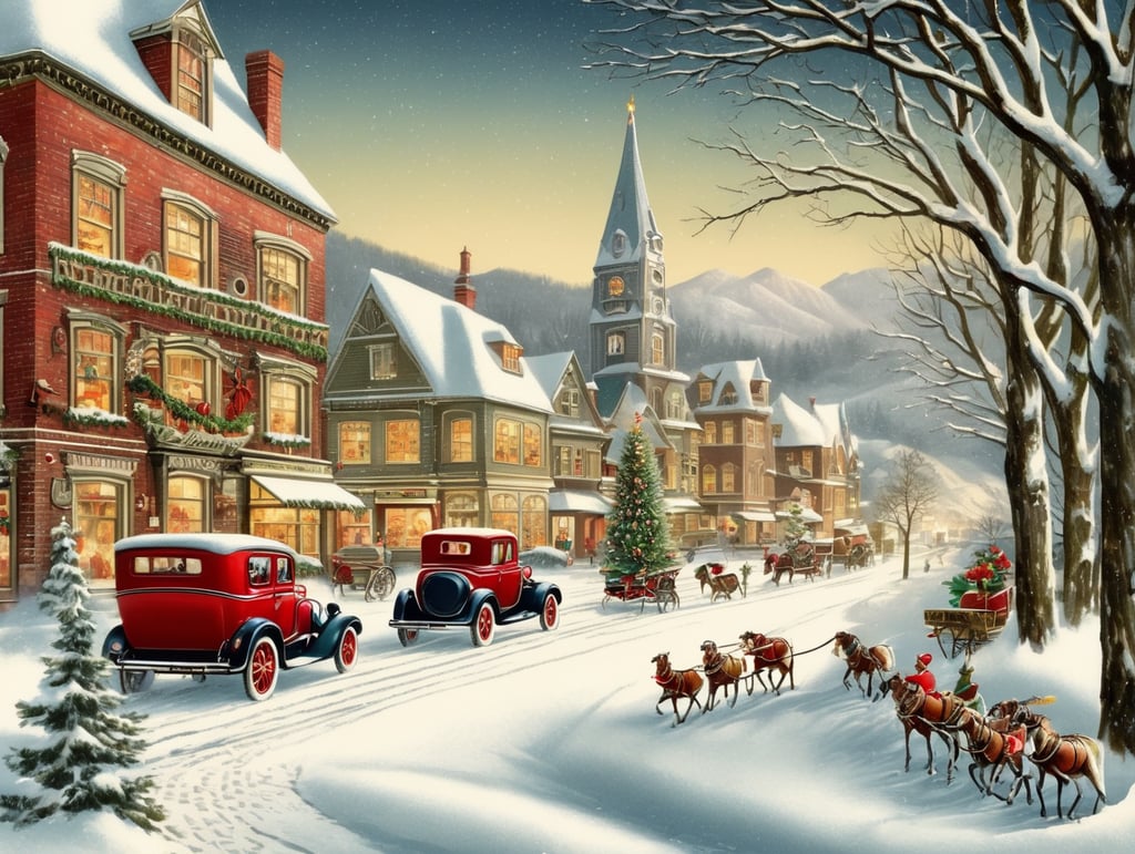 vintage Christmas postcard illustration, vector art