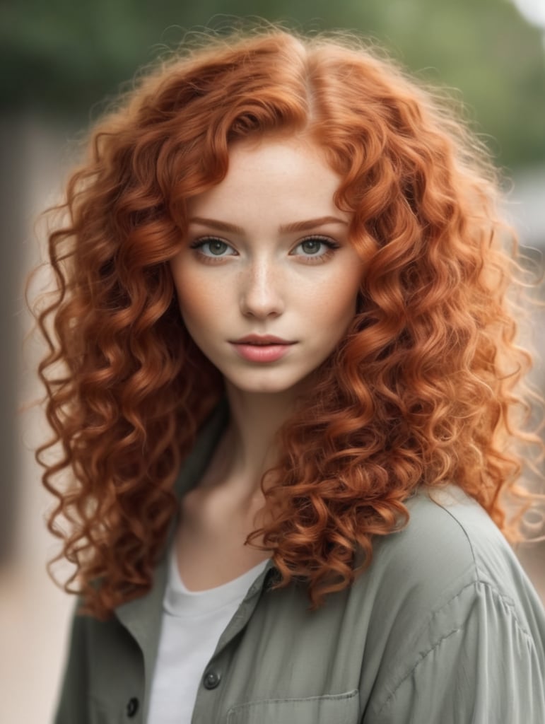 Ruda dziewczyna w kręconych włosach