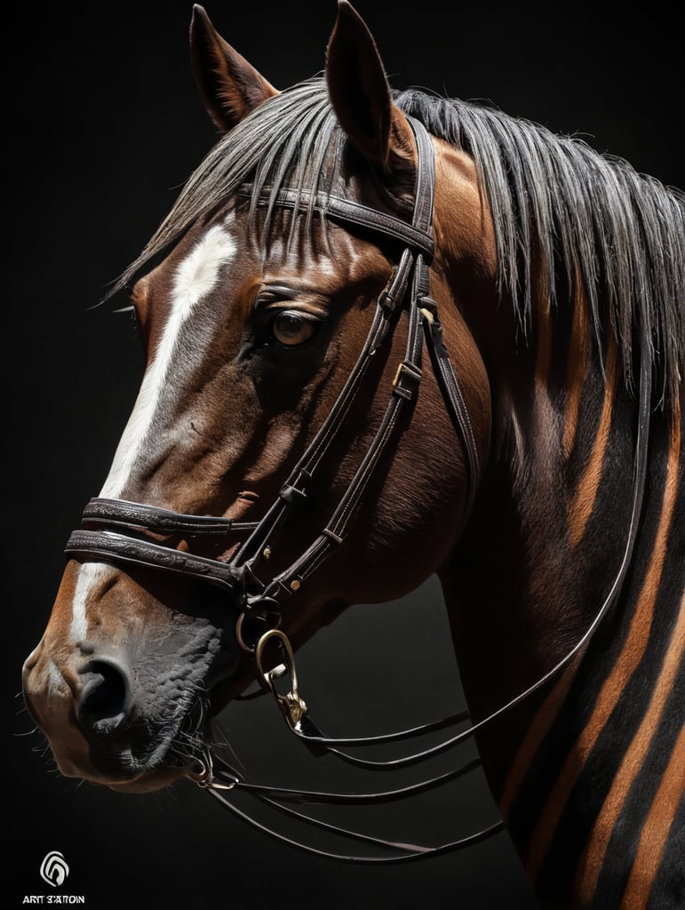 silhouette of a horse's head made with horizontal bars striped