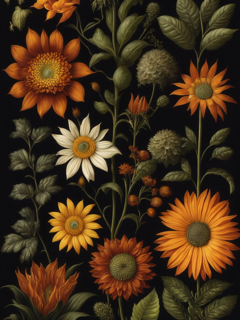 Flowers and plants ernst haeckel maria sibylla merian, dark background