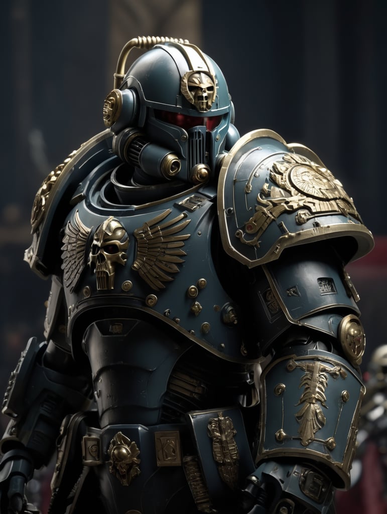 Warhammer 40k Roman empire space marine in hyper-tech armor with future style materials