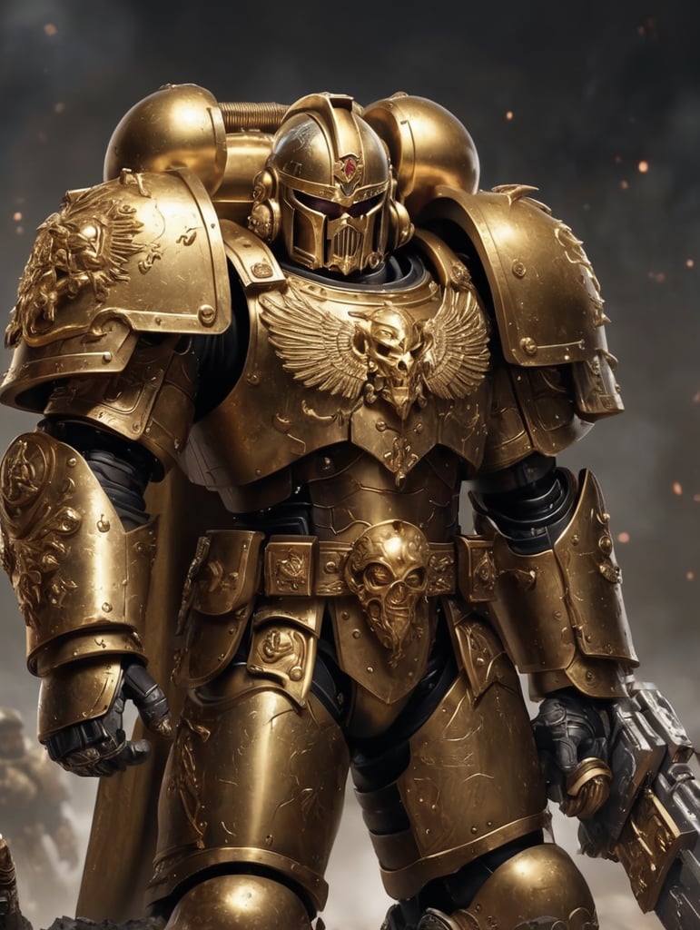 Warhammer 40k space marine with brown hair and Gold armor