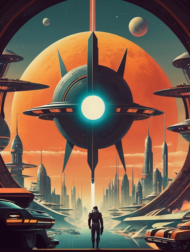 design sci-fi images in 1970s art style