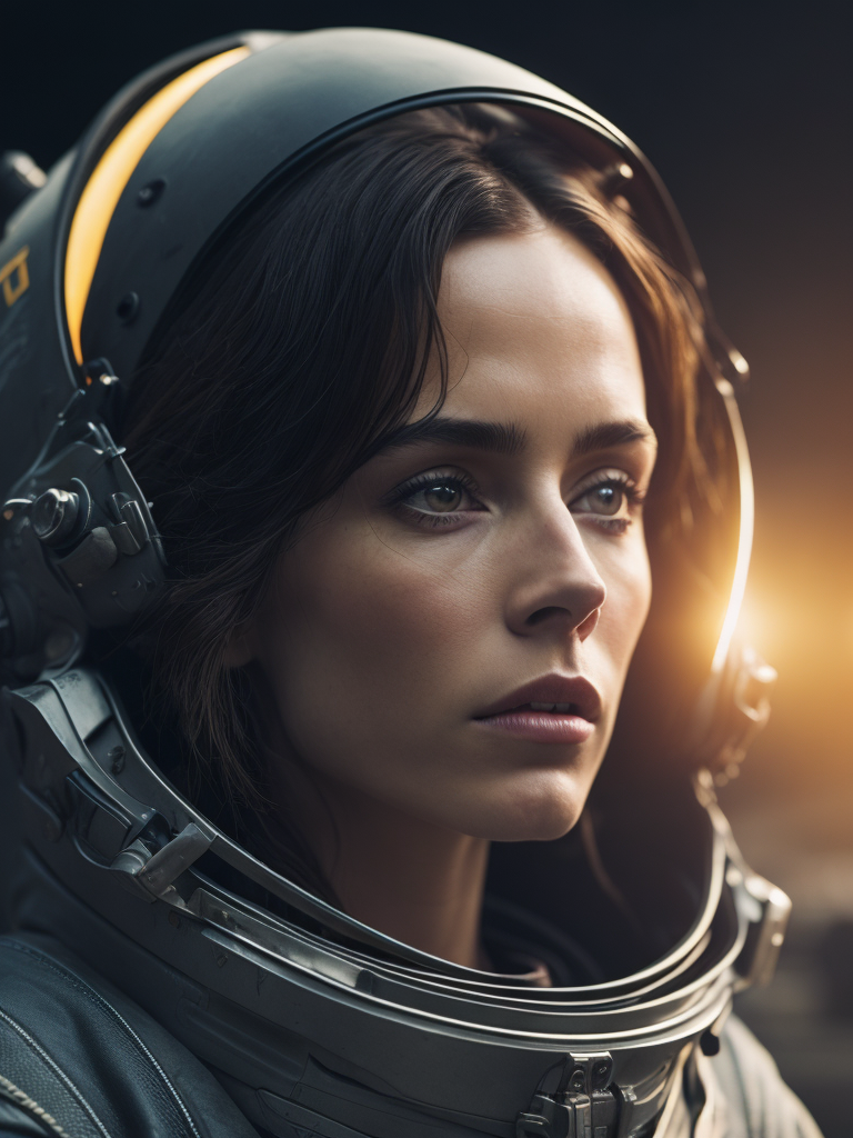 Woman astronaut, solar eclipse, space background