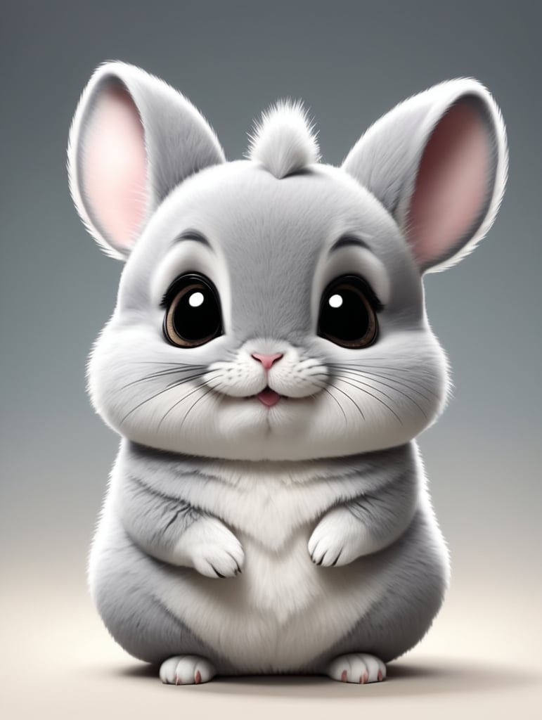 cute, fluffy, chinchilla, full view, chibi style, disney style, cartoon style, pixar style,