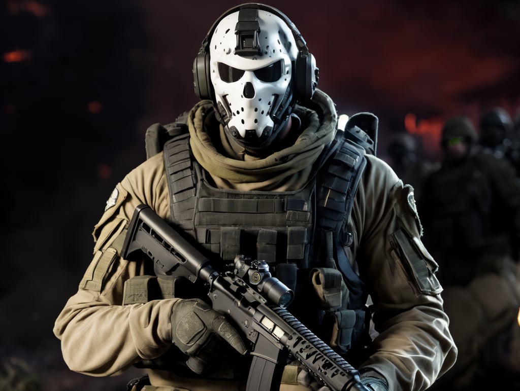 call of duty Simon "Ghost" Riley faces dressed in full army battle suit