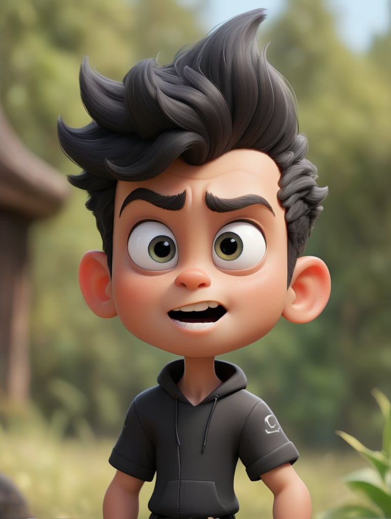 A 13-year-old boy whose body looks like that of Killoa, his hair is black, his clothes are like a kong fo clothes And when he transform onto his face becomes black energy and on his eyes a circular white energy like the shape of his face Gun from the sniper anime when he turns and he has two shiny black horns and his ears are pointed like the ears of the people of a thousand, before he turned he was screaming and then he turned to this shape, anime