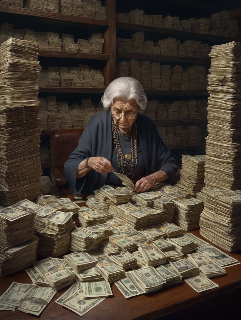 Elderly woman with money