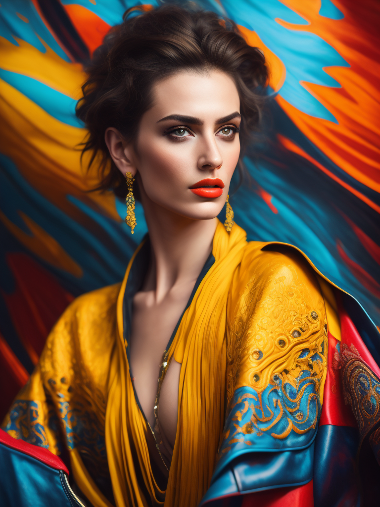 Portrait of Elizabeth Tabish, bright and saturated colors, elegant, highly detailed, vogue, fashion magazine, sharp focus, bright expressive makeup, dramatic lighting, depth of field, incredibly high detailed, blurred background