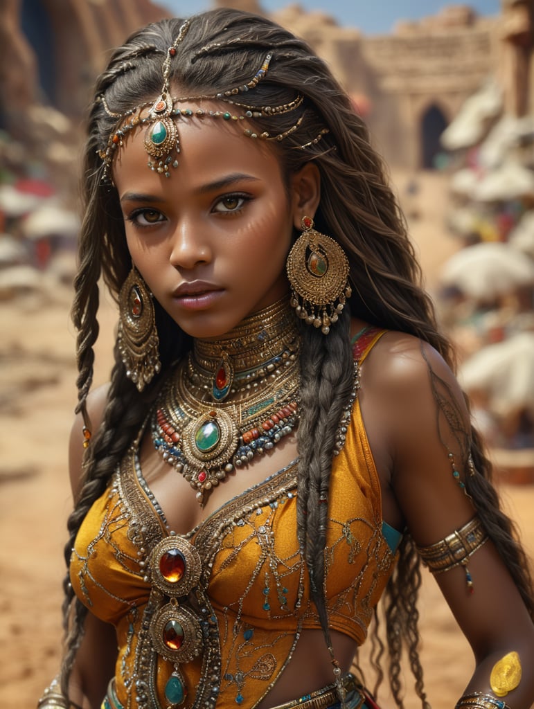 stunning African American Morocco girl with jewelry long hair