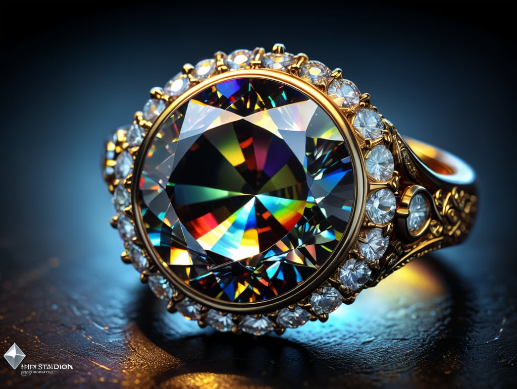 diamond ring, refraction, reflection, high detail, true material