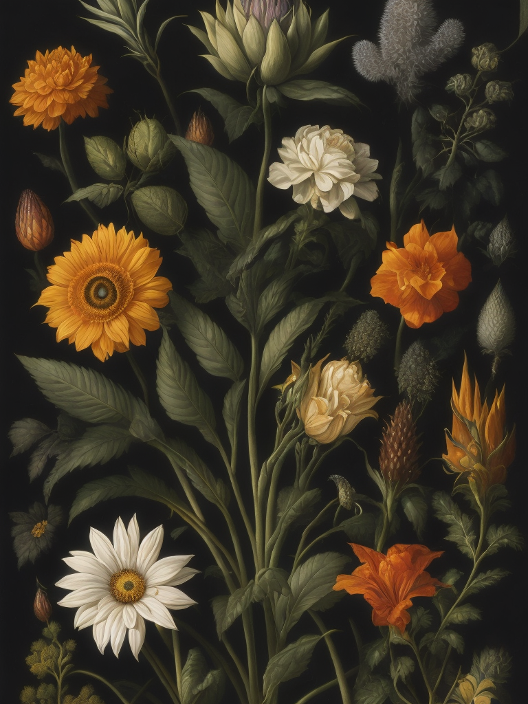 Flowers and plants ernst haeckel maria sibylla merian, dark background