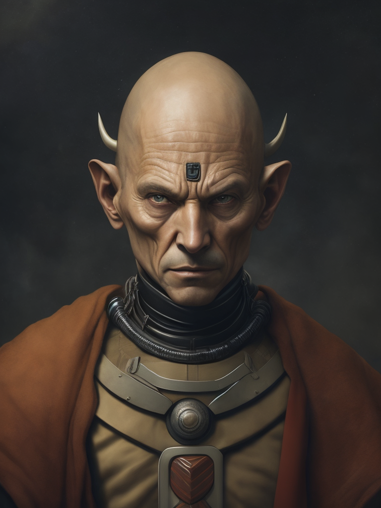 Cyborg Monk, in the style of Hieronymus Bosch