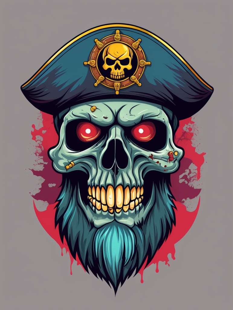 Zombie skull captain pirate mascot logo, e-gaming, bright colors, Gaming Logo, vector image