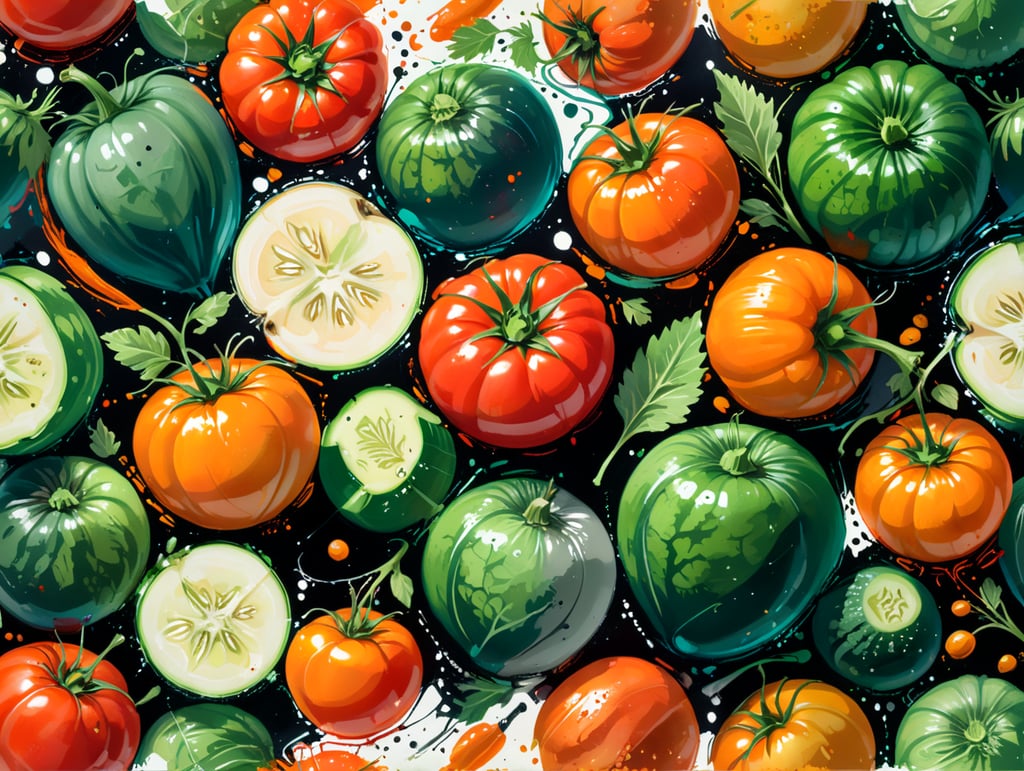 seamless pattern with tomatos carrot cucumber paprika on light background
