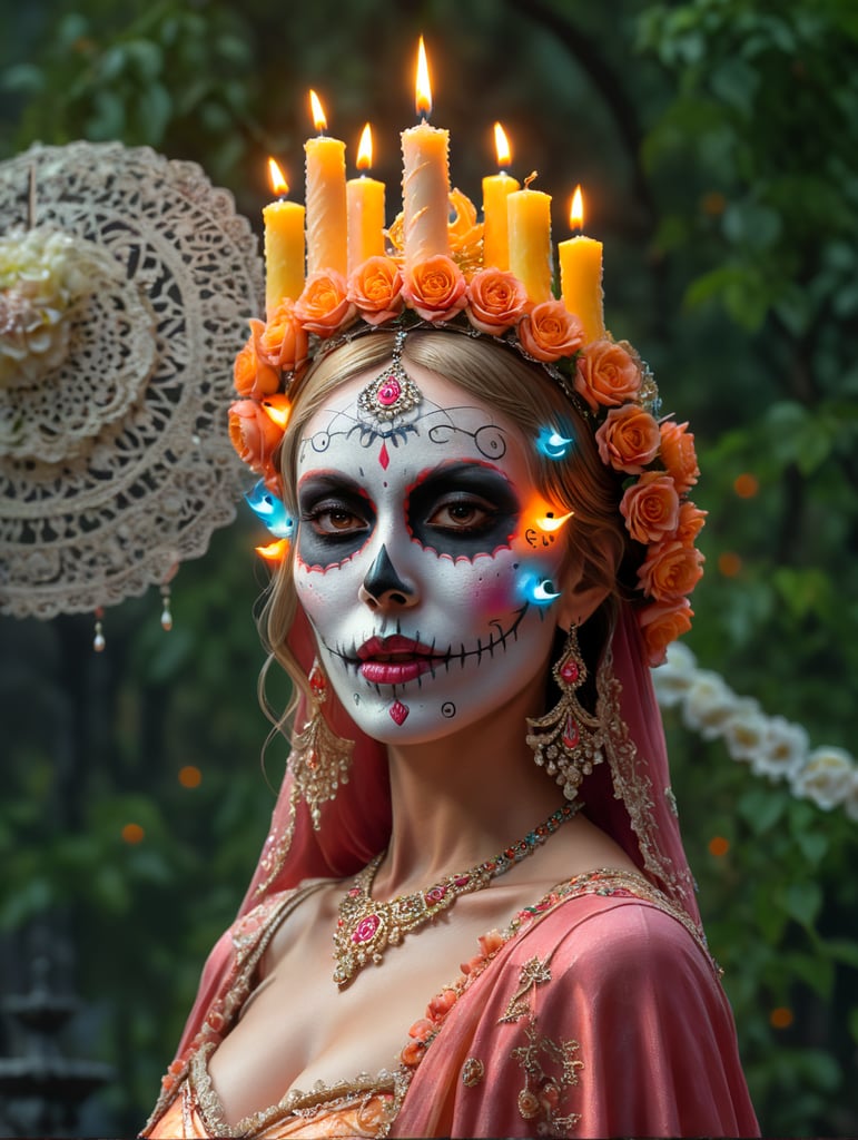 It's the peach princess painted as Catrina with candles in front