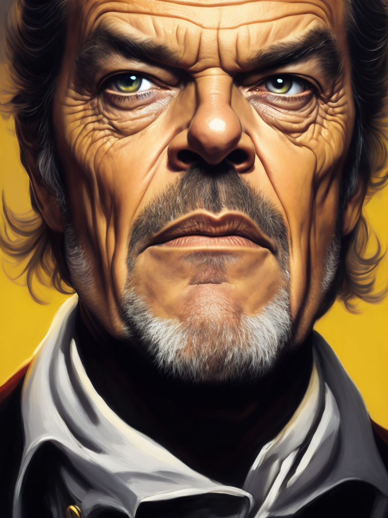 Jack Nicholson, Hero portrait, Illustration, Painting, Fantasy, Sci-Fi, Cover Art, USA , style of Vincent Di Fate