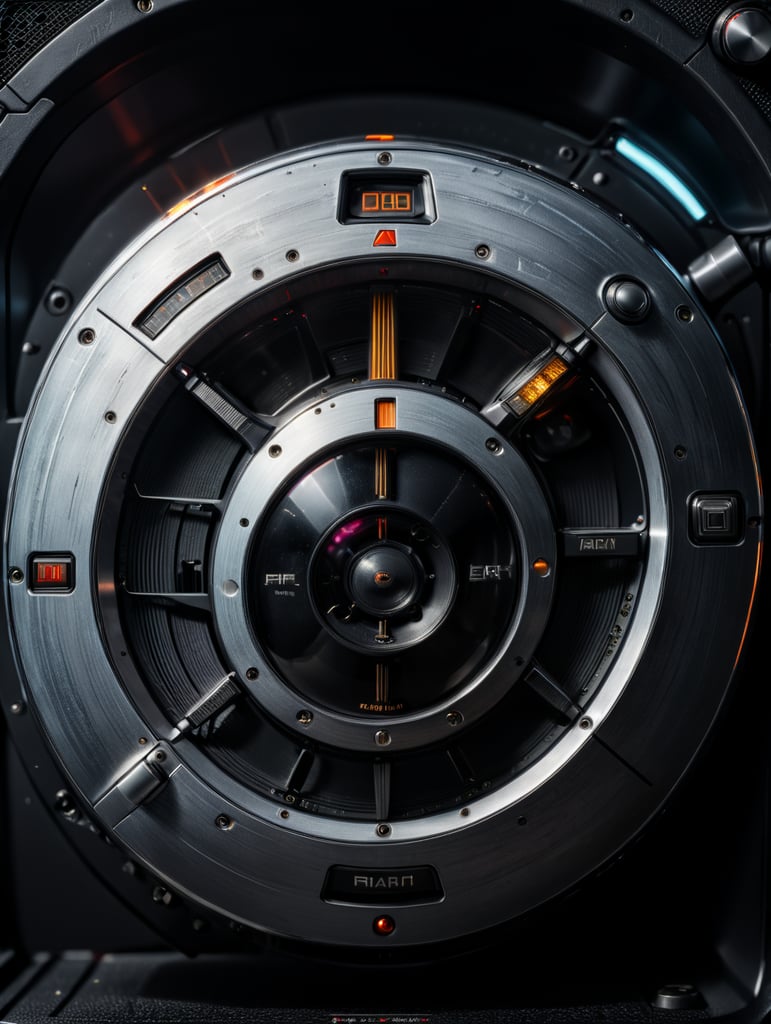 a super realistic professional photo of a modern futuristic minimal radio, plastic glossy material with a rubber texture, a very close detail shot, minimal aesthetic, background wallpaper, black and silver colors with chrome details