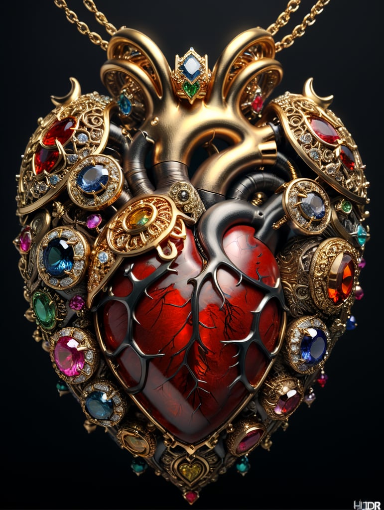 Human heart surrounded by jewelry