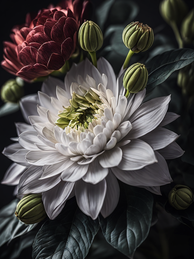 Green Flowers, dark, deep colors, dark, atmosphere, dark green, add sharpness on details, add vibrance 20, add saturation 20