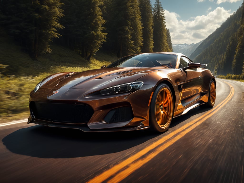 sports car at full speed on chocolate highway