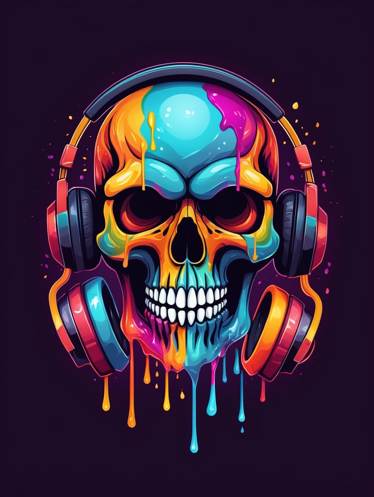 Vector melting skull music mascot logo, bright colors, Skull Gaming Logo, vector image