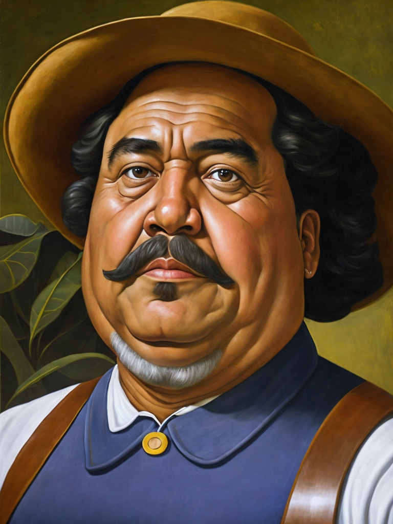 A farmer, portrait, Painting, Oil, Colombia, style of Botero