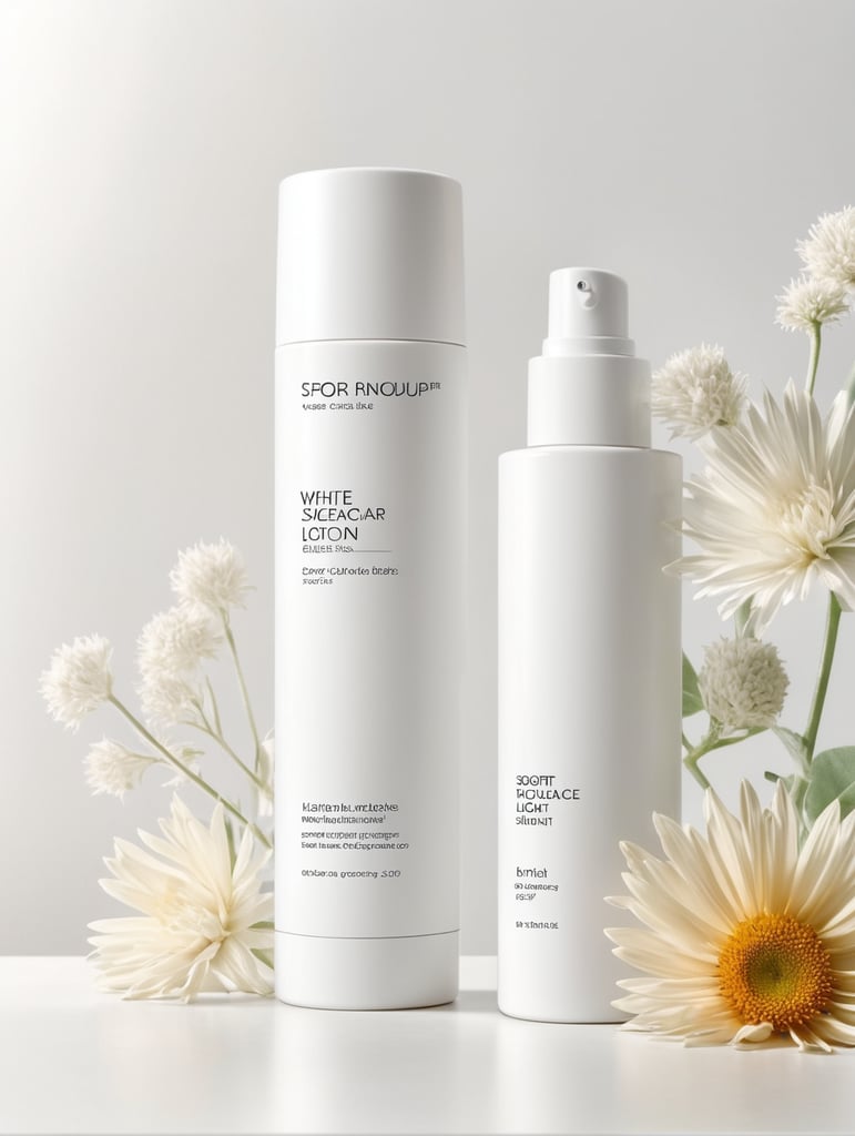 Skincare lotion bottle mockup, botanical background