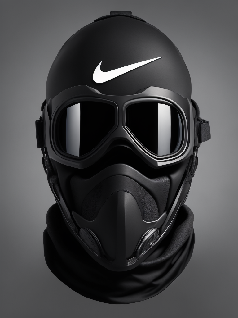 Nike goggles ski black mask, Gray background, dark atmosphere, high quality details