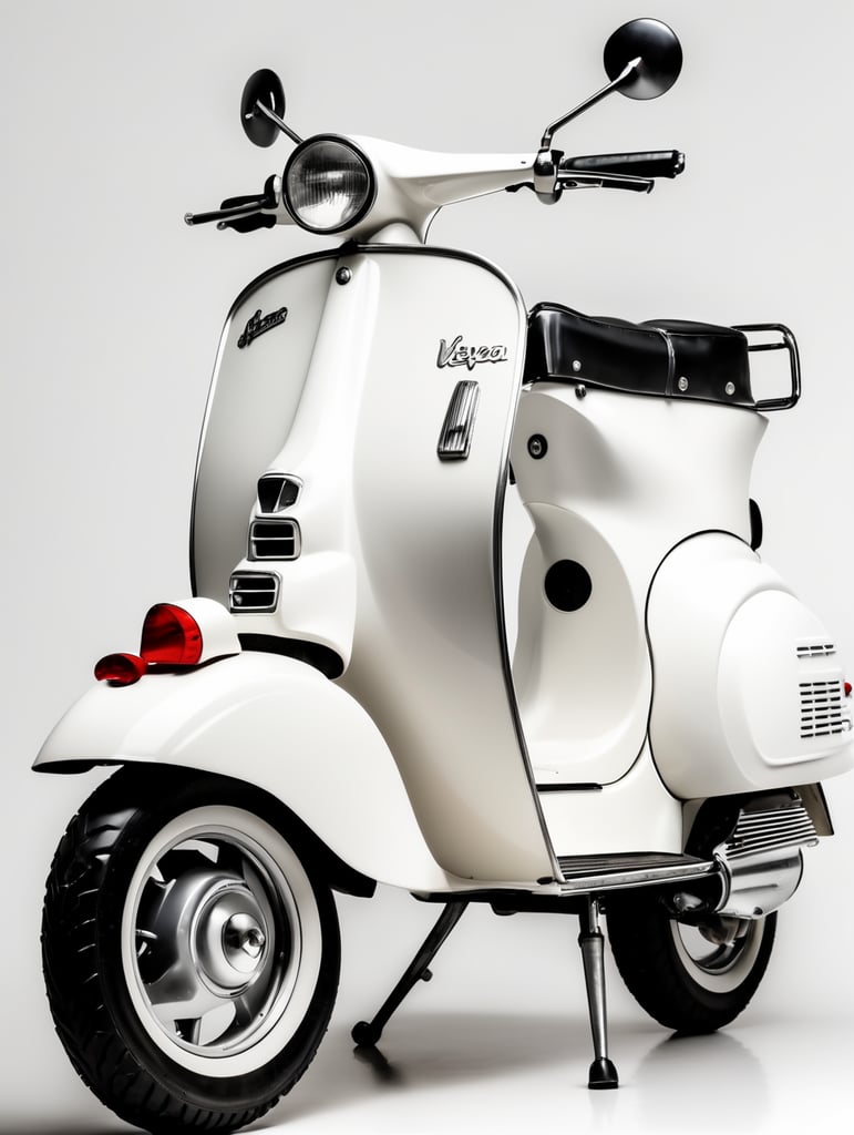vintage white vespa, low angle view, isolated, white background, mockup
