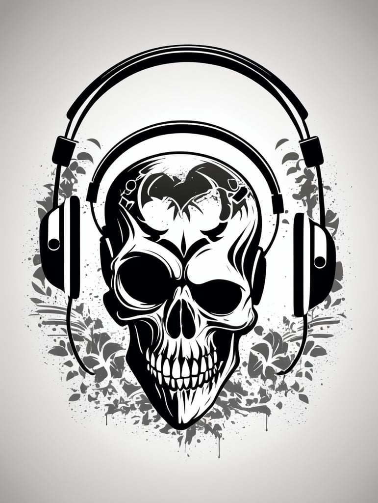 Black and white game over Skull Gaming Logo, vector illustration, vintage dead head or skull of gamer in headphones, vector image