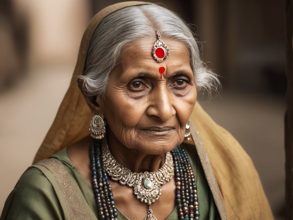 old woman wearing indian jewellery