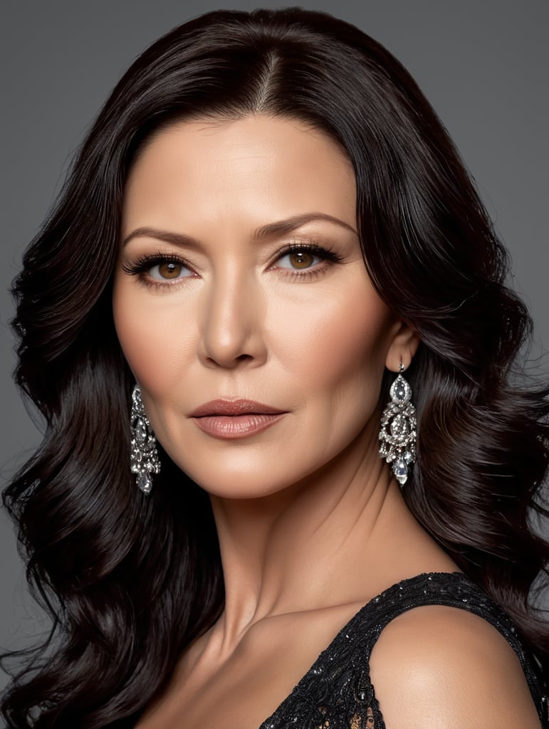 (((catherine zeta jones)))Canon EF 100mm f 1. 8 STM Lens, actress known for her versatile roles in both film and television. portrait fashion photo of (((catherine zeta jones))) woman.