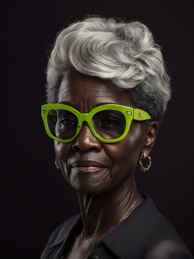 Elderly woman with black skin and gray hair wearing glasses