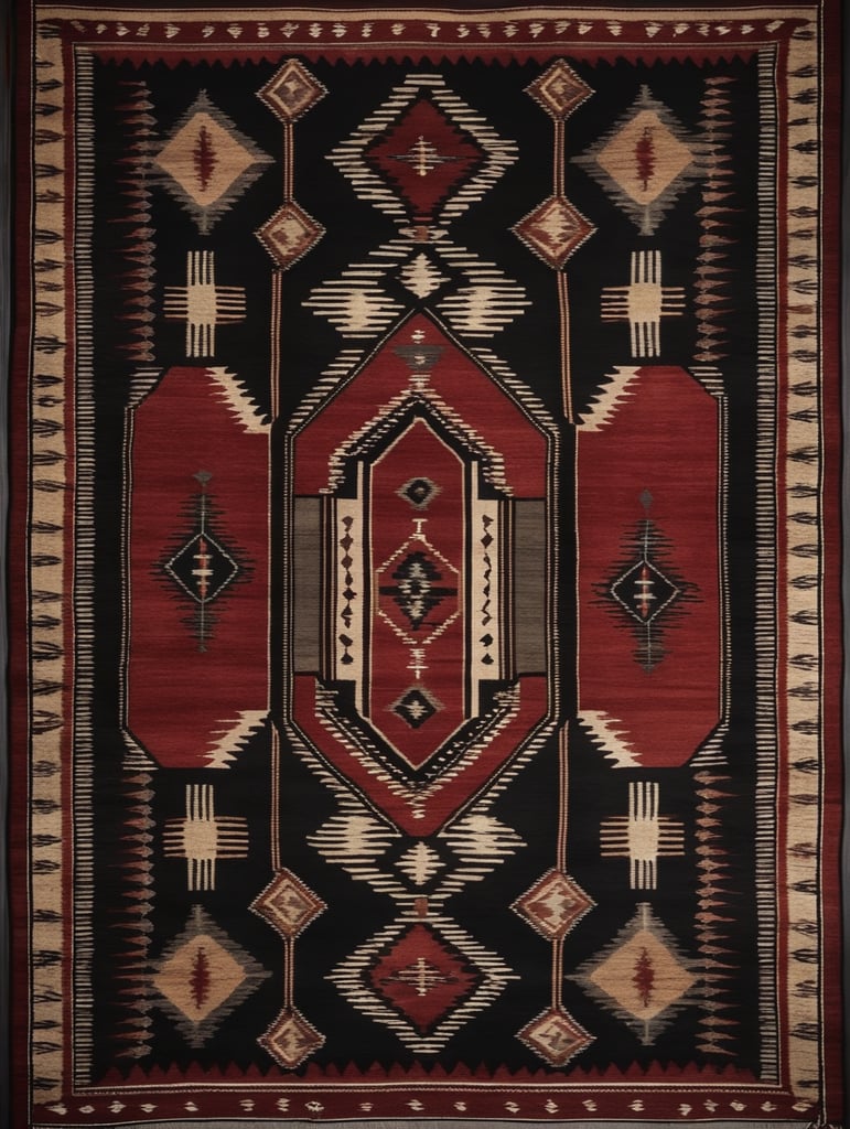 Texture, old western Native American rug, dark scene, dark atmosphere, epic shot, sharp on details