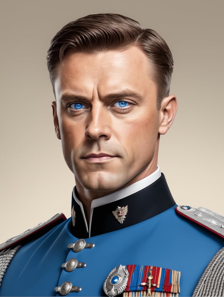 Young and strong Supreme War General with blue eyes and brown hair bust profile picture