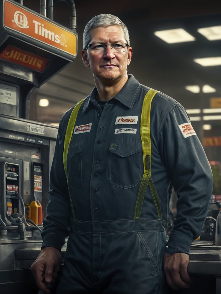 Tim Cook als Tankstellenarbeiter