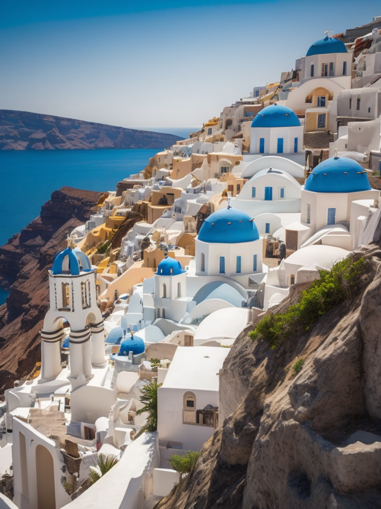 Greece Santorini, Vibrant colors, High detail,